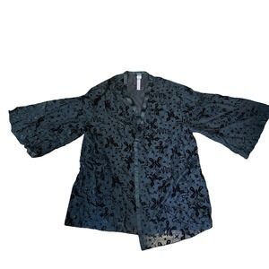 Savage X Fenty Black Butterfly Burnout Velvet Kimono Robe Sheer 2X/3X Witchy